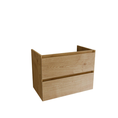 Saniclass Holz Pure Meuble de salle de bain - 80x45x60cm - lavabo en céramique blanc - 1 vasque - sans trous de robinet - 2 tiroirs - Chêne Natural