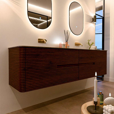 Mondiaz CIRO-DLUX Ensemble de meubles de salle de bains - 190x45x50cm - Plan vasque solid surface Sombra - 2 bassins Double - sans trous de robinetterie - 4 tiroirs - Ruby