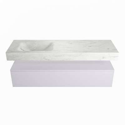 Mondiaz ALAN-DLUX Ensemble de meuble - 150cm - meuble Cale mat - 1 tiroir - Lavabo Cloud Opalo suspendu - vasque Gauche - 0 trous de robinet