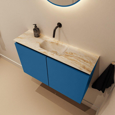 MONDIAZ TURE-DLUX Meuble WC 80 cm Jeans. EDEN lavabo Frappe position milieu. Sans trou de robinet.