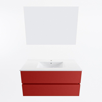 Mondiaz VICA ensemble de meuble de salle de bain - 100cm - meuble sous-vasque fire - 2 tiroirs - lavabo denia milieu - 1 trou de robinet - couleur Blanc Brillant - miroir LED - version XL 60cm haut