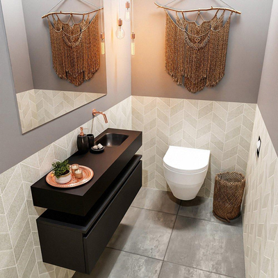 MONDIAZ ANDOR Toiletmeubel - 100x30x30cm - 0 kraangaten - 1 lades - urban mat - wasbak rechts - Solid surface - Zwart