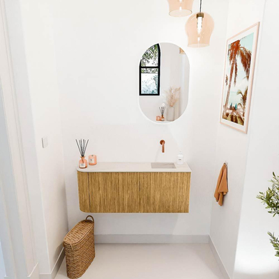 Mondiaz JOYA-DLUX 101.6cm toiletmeubel - ronding links kleur Oak - Wastafel FAYE positie Rechts Zonder kraangat kleur Meli.