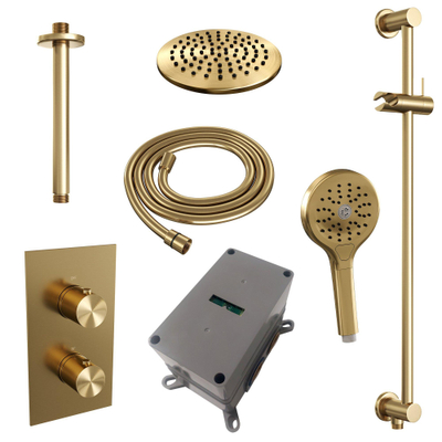 Brauer Gold Edition Regendoucheset inbouw - hoofddouche 20cm - plafondarm 20cm - 2 functies - glijstang - inclusief inbouwdeel - handdouche Rond 3 standen - PVD - geborsteld goud