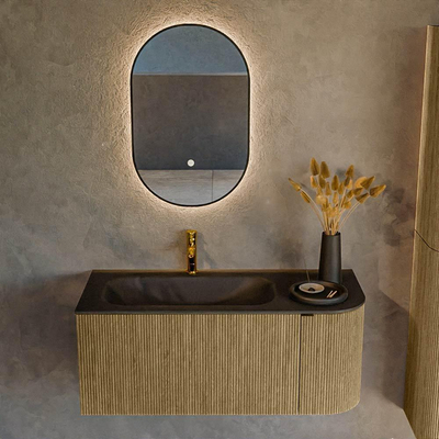 Mondiaz KURVE Ensemble de meuble de salle de bains - 105x46x40cm - 1 tiroir - 1 porte - lavabo solid surface - gauche - 1 trou de robinet - Dusk