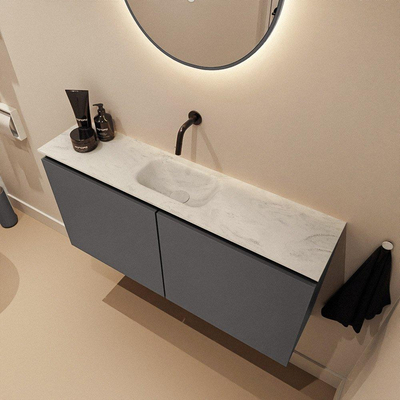 MONDIAZ TURE-DLUX 100cm toiletmeubel Dark Grey. EDEN wastafel Opalo positie midden. Zonder kraangat.