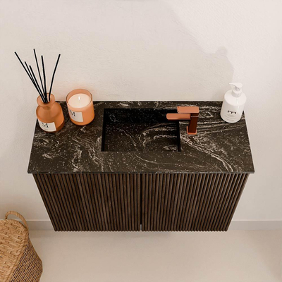 Mondiaz JOYA-DLUX 60cm meuble de toilette - couleur Walnut - Vasque FAYE position Milieu 1 trou de robinet couleur Lava.