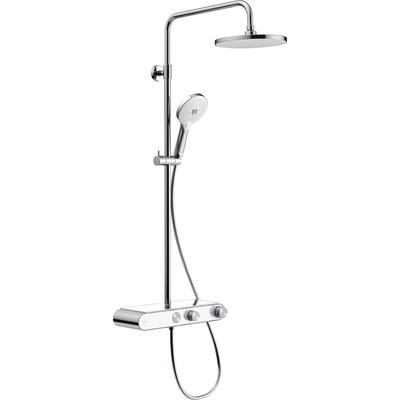 Duravit Shower Systems Douchesysteem - thermostatisch - HOH=15cm - hoofddouche ø23cm - 1 jet - handdouche rond - 3 jet - chroom/wit hoogglans