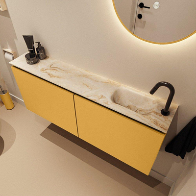 MONDIAZ TURE-DLUX Meuble toilette - 120cm - Ocher - EDEN - vasque Frappe - position droite - 1 trou de robinet