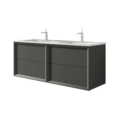 Adema Prime Core Ensemble de meuble - 120x50x45cm - 2 vasques rectangulaires Blanc - 2 trous de robinet - 4 tiroirs - avec miroir rectangulaire - Anthracite mat