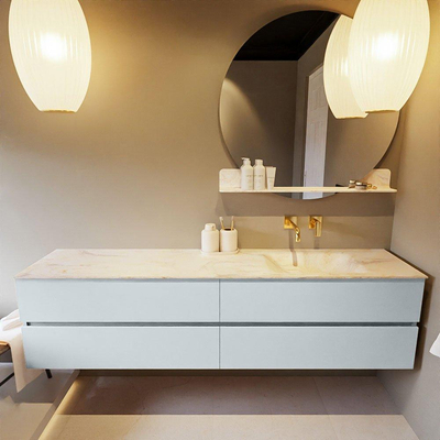 Mondiaz VICA-DLUX ensemble de meuble de salle de bain - 200cm - meuble sous-vasque argile - 4 tiroirs - lavabo encastré nuage droite - sans trous de robinet - version haute de 60cm - ostra