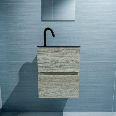 MONDIAZ ADA Toiletmeubel - 40x30x50cm - 1 kraangat - 2 lades - light brown grey mat - wasbak rechts - Solid surface - Zwart