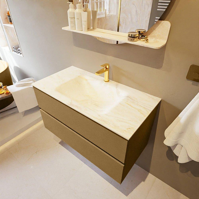 Mondiaz VICA-DLUX Ensemble de meuble de salle de bain - 90cm - meuble sous-vasque oro - 2 tiroirs - lavabo encastré cloud milieu - 1 trou de robinet - version haute 60cm - ostra