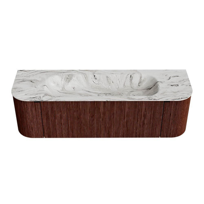 Mondiaz KURVE-DLUX Badkamermeubelset - 150x46x40cm - 1 lade - 2 deuren - wastafel solid surface - midden - 1 kraangat - Ruby