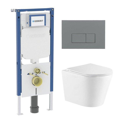 QeramiQ Dely Pack WC - 36.3x51.7cm - à fond creux - sans bride - réservoir WC attenant Geberit UP720 - abattant WC softclose 35 mm - plaque de déclenchement en acier - boutons ronds - noir mat