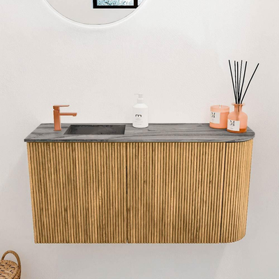 Mondiaz JOYA-DLUX 81.6cm toiletmeubel - ronding rechts kleur Oak - Wastafel FAYE positie Links 1 kraangat kleur Sombra.