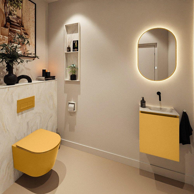 MONDIAZ TURE-DLUX Meuble toilette - 40cm - Ocher - EDEN - vasque Ostra - position droite - sans trou de robinet