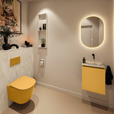 MONDIAZ TURE-DLUX meuble WC 40 cm Ocher. EDEN vasque Ostra position à droite. Sans trou de robinet.