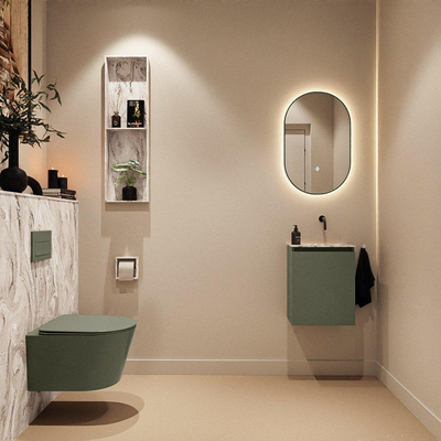 MONDIAZ TURE-DLUX Meuble toilette - 40cm - Army - EDEN - vasque Glace - position droite - sans trou de robinet