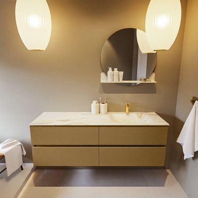 Mondiaz VICA-DLUX ensemble de meuble de salle de bain - 150cm - meuble sous-vasque oro - 4 tiroirs - lavabo encastré cloud droite - 1 trou de robinet - version haute de 60cm - frape