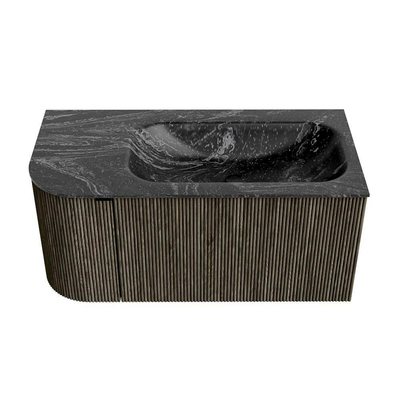 Mondiaz KURVE-DLUX Badkamermeubelset - 95x46x40cm - 1 lade - 1 deur - wastafel solid surface - rechts - 1 kraangat - Shadow