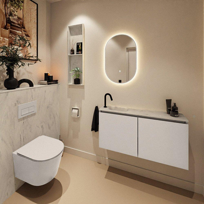 MONDIAZ TURE-DLUX Meuble toilette - 100cm - Linen - EDEN - vasque Opalo - position gauche - 1 trou de robinet