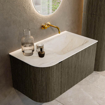 Mondiaz KURVE-DLUX Ensemble de meuble de salle de bains - 85x46x40cm - 1 tiroir - 1 porte - vasque solid surface - droite - sans trou de robinet - Shadow