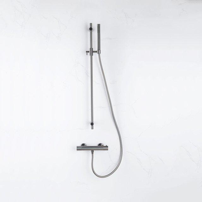 Fortifura Calvi douchekraan - met glijstangset - met staafhanddouche - metalen doucheslang - PVD - geborsteld gunmetal (antraciet)