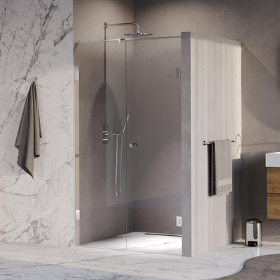 BRAUER Void Carving Nisdeur - 2-delig - 110x200cm - 60cm draaideur aan muur - glascoating - omkeerbaar - helder glas - Chroom