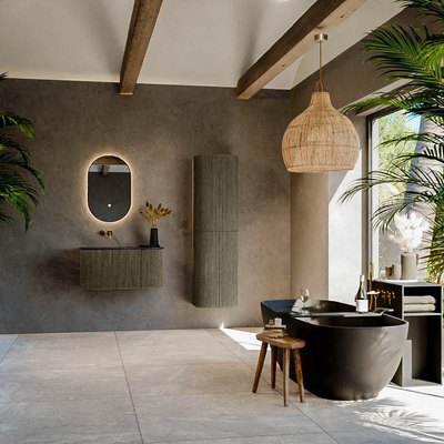 Mondiaz KURVE-DLUX Ensemble de meubles de salle de bains - 85x46x40cm - 1 tiroir - 1 porte - lavabo solid surface - gauche - sans trou de robinet - Shadow