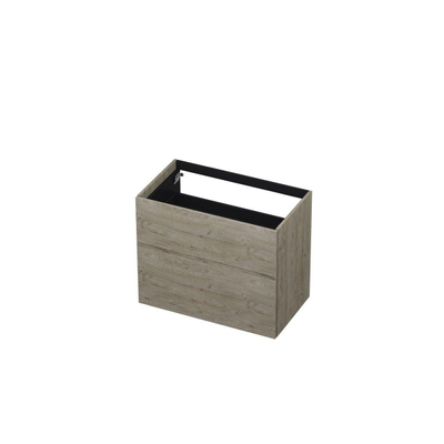 INK Meuble sous-lavabo - 80x45x65cm - 2 tiroirs - push to open - avec façades rapportées droites - MFC - chêne grège
