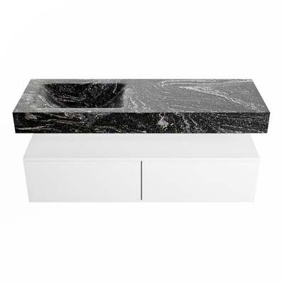 Mondiaz ALAN-DLUX Ensemble de meuble - 130cm - meuble Talc mat - 2 tiroirs - Lavabo Cloud Lava suspendu - vasque Gauche - 0 trous de robinet