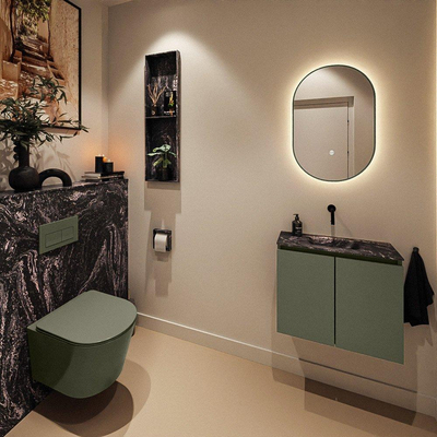 MONDIAZ TURE-DLUX Meuble de toilette 60 cm Army. EDEN lavabo Lava position centrale. Sans trou de robinet.