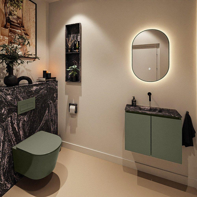 MONDIAZ TURE-DLUX Meuble toilette - 60cm - Army - EDEN - vasque Lava - position centrale - sans trou de robinet