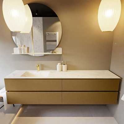 Mondiaz VICA-DLUX ensemble de meuble de salle de bain - 200cm - meuble sous-vasque oro - 4 tiroirs - lavabo encastré cloud gauche - 1 trou de robinet - version haute de 60cm - opalo