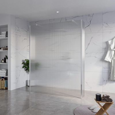 FugaFlow Eccelente Vetro Douche à l'italienne libre - 160x200cm - Clair strié - anti-calcaire - verre de sécurité 8mm - 2 parois latérales 30cm - avec bras muraux et profils d'angle - Chrome -