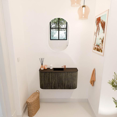 Mondiaz JOYA 83.2cm toiletmeubel - ronding links en rechts kleur Shadow - Wastafel FAYE positie Midden 1 kraangat kleur Urban.