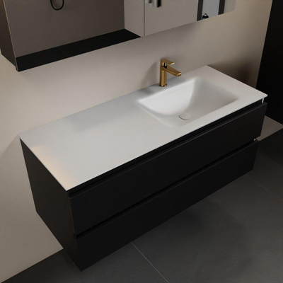 Mondiaz Aivy badmeubelset - 120x45x50cm - 1 kraangat - 1 wasbak talc Solid surface - Rechts - 2 lades - Met spiegelkast - MDF Urban