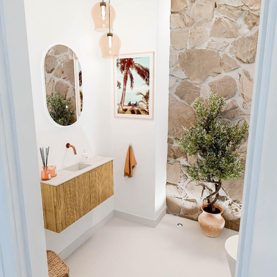 Mondiaz JOYA-DLUX 80cm toiletmeubel - kleur Oak - Wastafel FAYE positie Midden Zonder kraangat kleur Meli.