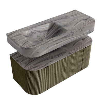 MONDIAZ THOR-DLUX Meuble de salle de bains 110cm arrondi gauche + droite couleur Shadow avec 1 tiroir et 2 portes. Vasque suspendue CLOUD Gauche sans trou de robinet couleur Sombra.