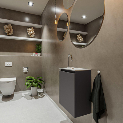 MONDIAZ TURE Kit lave-mains - 40x23x50cm - 1 trou de robinet - 1 porte - gris foncé mat - Lavabo à droite - Solid Surface Blanc