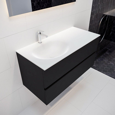 ENSEMBLE DE MEUBLE MONDIAZ VICA - 100cm - 2 tiroirs - lavabo Moon gauche - 1 trou de robinet - solid surface urban