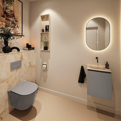 MONDIAZ TURE-DLUX Meuble toilette - 40cm - Smoke - EDEN - vasque Frappe - position centrale - sans trou de robinet