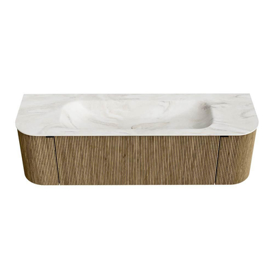 Mondiaz KURVE-DLUX Badkamermeubelset - 150x46x40cm - 1 lade - 2 deuren - wastafel solid surface - midden - 1 kraangat - Dusk
