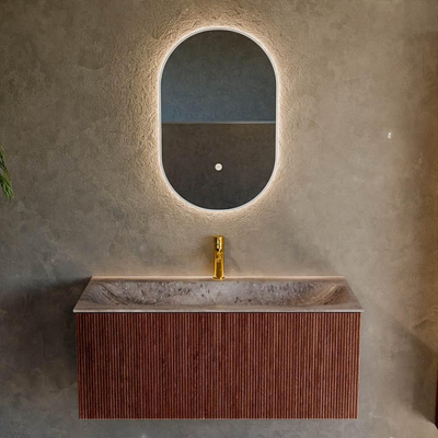 MONDIAZ KURVE-DLUX 100cm badmeubel kleur Ruby met 1 lade en 0 deuren. Wastafel BIG MEDIUM Midden 1 kraangat Oza.