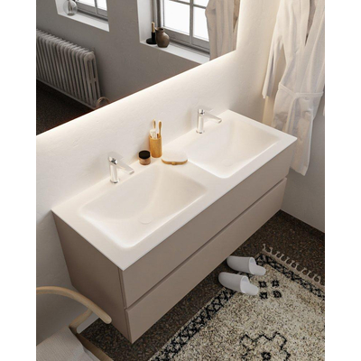 Mondiaz VICA Ensemble de meuble de salle de bain - 120cm - meuble sous-vasque fumée - 2 tiroirs - lavabo nuage double - 2 trous de robinet version XL 60cm de haut