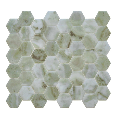 The Mosaic Factory Valencia carreau de mosaïque - 27.6x32.9cm - carreau mural et de sol - Hexagone/Hexagon - Verre recyclé Verde Marble Print Mat