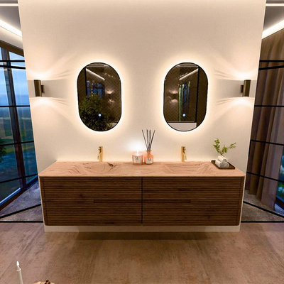 Mondiaz CIRO-DLUX Meuble de salle de bains - 190x45x50cm - Plan vasque solid surface Arena - 2 vasques Double - 2 perçages de robinetterie - 4 tiroirs - Dusk