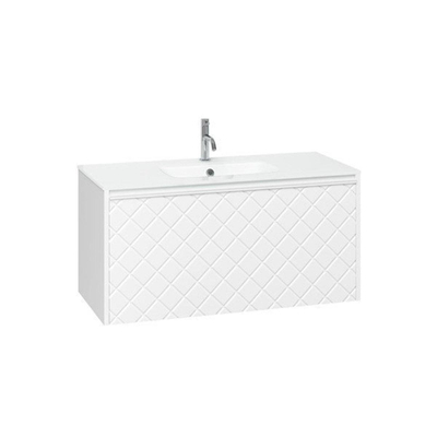 Crosswater Vergo ensemble de meubles de salle de bain - 99.8x47.6x45.5cm - 1 lavabo verre - blanc 1 trou pour robinet - 1 tiroir - blanc mat