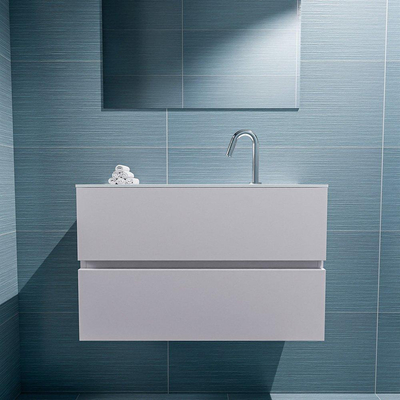 MONDIAZ ADA Toiletmeubel 80x30x50cm met 1 kraangaten 2 lades cale mat Wastafel Lex midden Solid Surface Wit